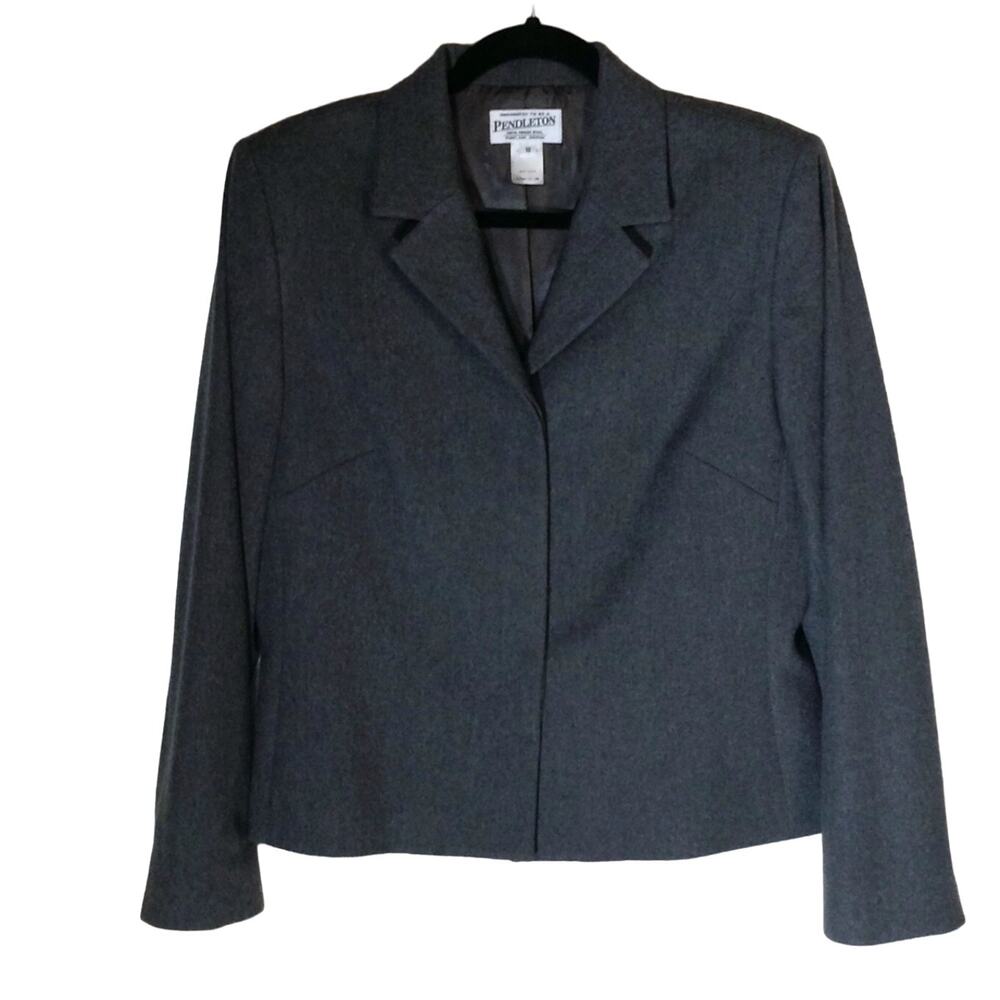 Pendleton Wool Gray Blazer SZ 10 Collared Hidden Buttons VTG Business Career